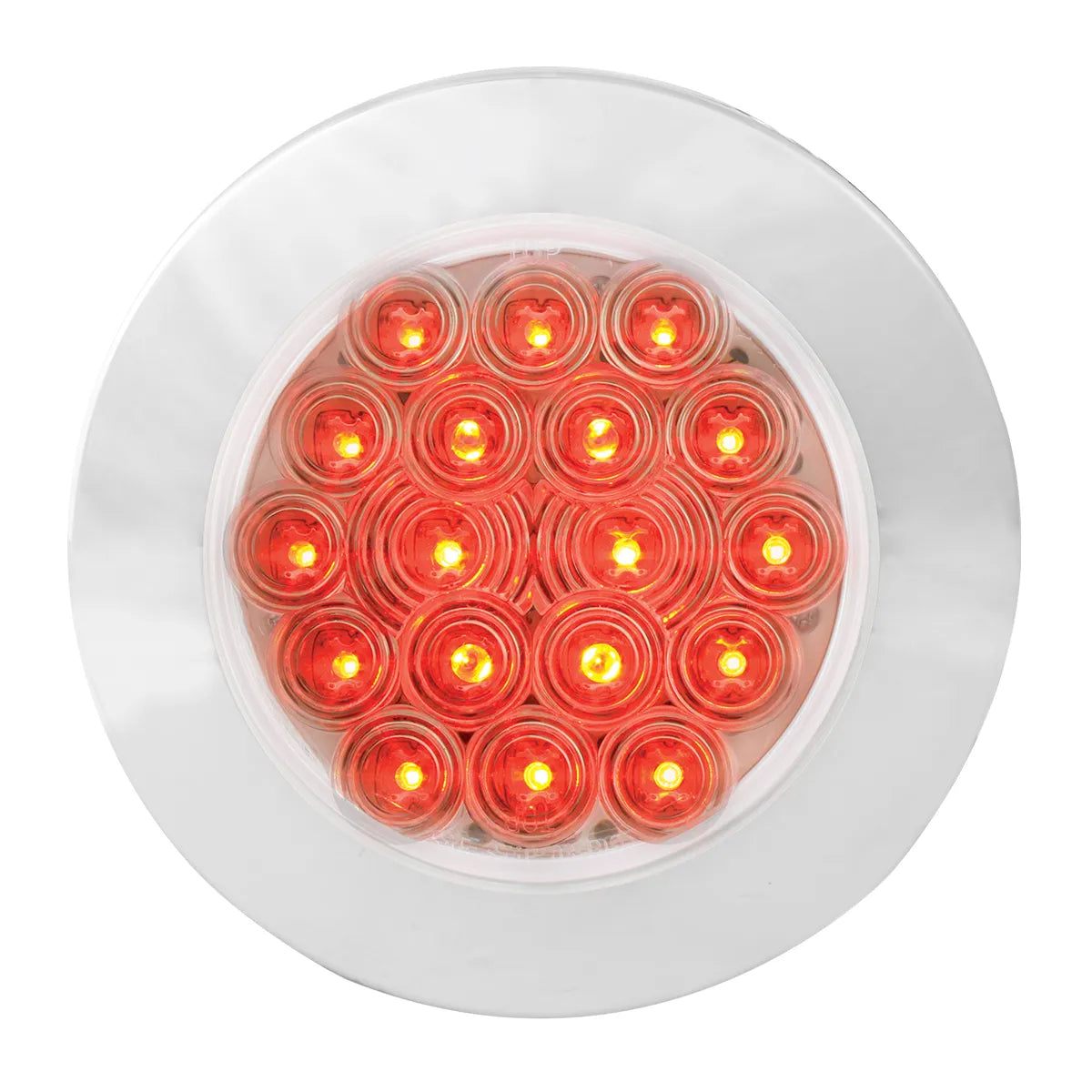 75873- 4″ FLEET FLANGE MOUNT LED LIGHT WITH CHROME TWIST & LOCK BEZEL IN STANDARD 3-PRONG- RED/CLEAR