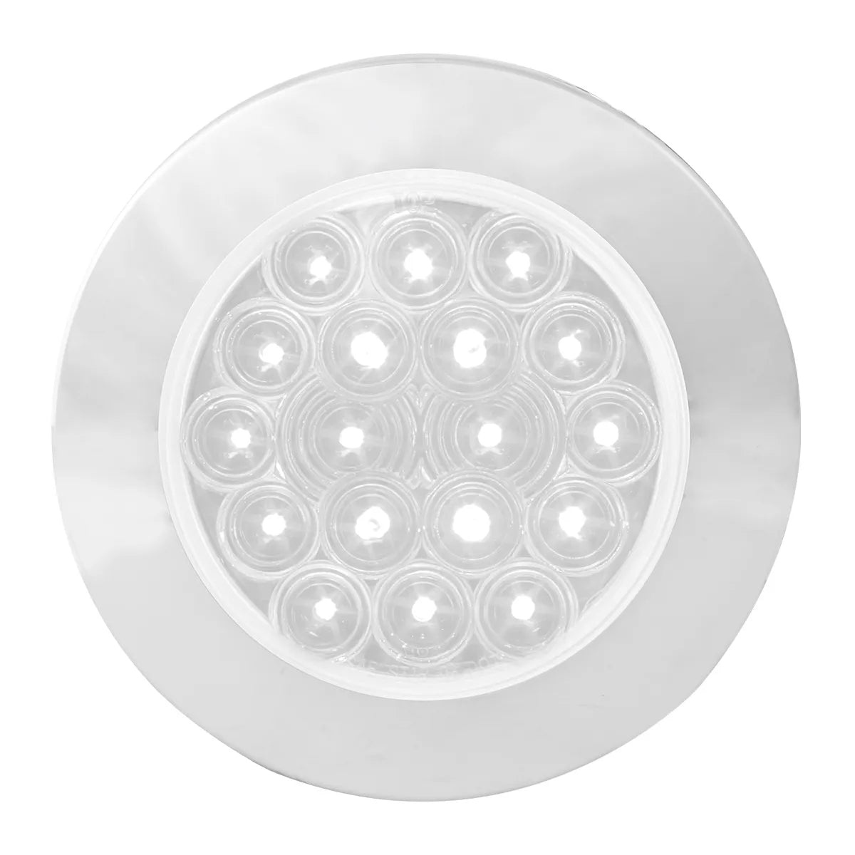 75874 -4″ FLEET FLANGE MOUNT LED LIGHT WITH CHROME TWIST & LOCK BEZEL IN STANDARD 3-PRONG- WHITE/CLEAR